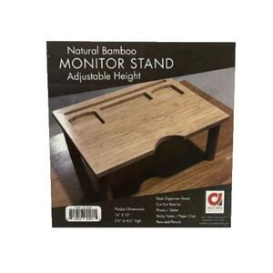 New Adorn Natural Bamboo Monitor Stand Adjustable Height 16"X12" Desk Organizer